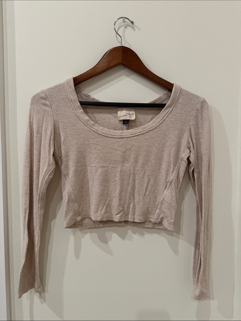Universal Thread Taupe Ribbed Long Sleeve Crop Top